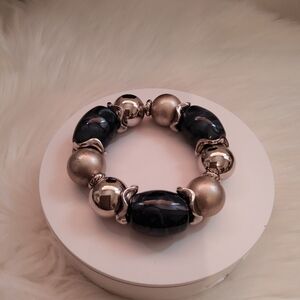 Elegant Silver and Dark Blue Beaded Bracelet